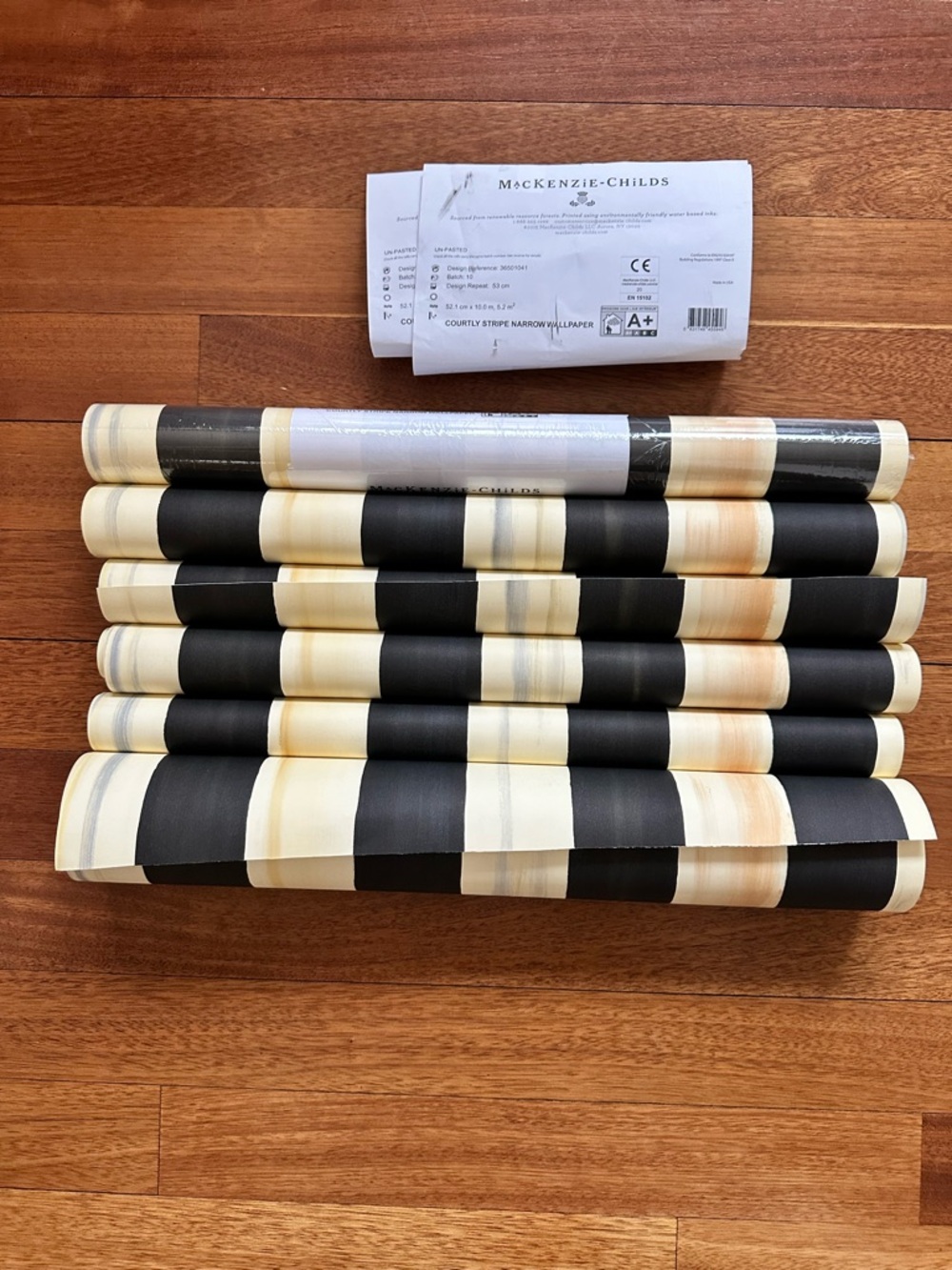 MacKenzie-Childs Black and Cream Narrow Courtly Stripe Wallpaper